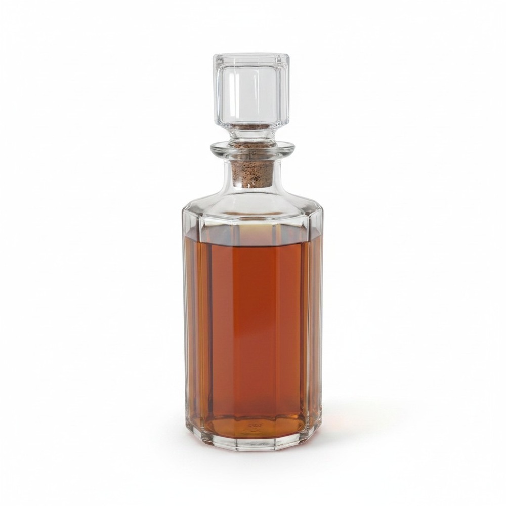 Vintage Bormioli Italy 12-Sided Faceted Dodecagonal Glass Decanter Cork Stopper